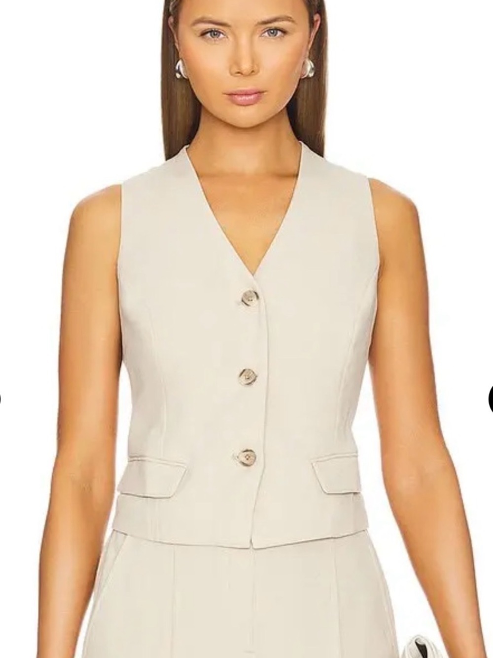 SPANX Carefree Crepe Vest Beige Tahini Small S Quiet Luxury / Clean Girl